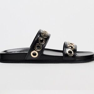 BNWT Zara Flat Sandals W/Metal Appliqué